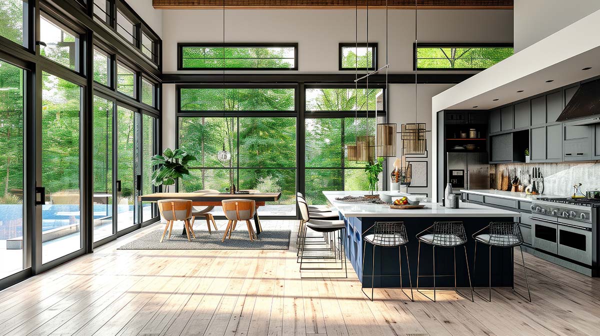 loft kitchen interior with a large kitchen island